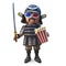 Noble Japanese samurai warrior watches 3d movie with popcorn, 3d illustration