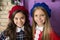 Noble lady concept. Girls french little kids smiling face posing in hats. How wear french beret. Beret style inspiration