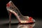 Noble and Luxurious, Crystal High-Heeled Shoes with Silk Decoration. Generative AI