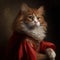 Noble Medieval Cat, Imitation of Van Dyck, Proud Cat in a Red Cloak, Generative AI Illustration