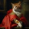 Noble Medieval Cat, Imitation of Van Dyck, Proud Cat in a Red Cloak, Generative AI Illustration