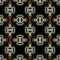 Noble seamless pattern with golden, silver and bronze decorative elements on black background