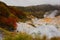 Noboribetsu Jigokudani, steam rises from active volcano in Shikotsu-Toya national park in Japan