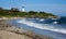 Nobska Light lighthouse and rough surf on a windy day