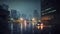 Nocturnal Drizzle. A Moody Cityscape in the Rain. Generative AI