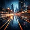 Nocturnal energy Light trails on street capture citys dynamic nature amidst cityscape