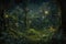 nocturnal jungle, with fireflies and stars shining above