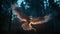 Nocturnal Majesty: Eagle Soaring Through Moonlit Forest Canopy