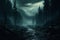Nocturnal mystique Misty, foggy night in a dark forest landscape