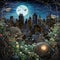 Nocturnal Nests: Bird's nests with cityscapes or night skies