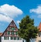 NOERDLINGEN, Germany- May 13, 2018: Typical German Half-Timbered House in Bayern