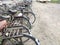 NOIDA, UTTAR PRADESH/INDIA-30 JUNE 2020 : Different types and brands Bicycle parked outside factory on service road by