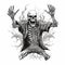 Noir Comic Art Skeleton With Raised Hands - R&b Deathcore T-shirt Vector Graphic