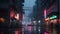 Noir neon-lit cityscape anime AI generated