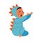 Noisy Little Boy in Blue Baby Onesie Crying with Raised Hands Claiming Attention Vector Illustration
