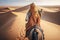 Nomadic Beauty: Woman Riding a Camel Through the Desert Landscape, ai generative