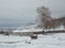 The nomadic tents (gers) in the freezing winter in the Bogd Khaan valley, Tuv, Mongolia.