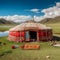 Nomadic Tents (Yurt) at the Song Kol Lake, Kyrgyzstan. Generative AI