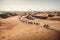 nomadic tribe traveling across vast, desert landscape