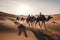 nomadic tribe traveling by camel on desert sands