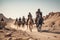 nomadic tribe traveling on horseback in open desert
