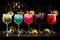 Non-alcoholic colorful drinks with different flavors and cocktail serving