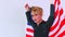 non binary portrait of asian man with luxurious blonde hair and gorgeous make-up wawing usa flag