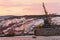 Non-freezing seaport in the city of Murmansk in winter