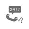 Non stop service, 24 7 help number grey icon.