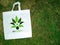 Non Woven Fabric Shopping Bag isolate on green grass background, Eco Friendly tote Bag, Polypropylene Grocery Bag. Save earth