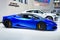 NONTHABURI,THAILAND - MARCH 4,2019 : Side view of Lamborghini sport car blue color on booths at Thailand BANGKOK INTERNATIONAL MOT