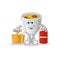 Noodle bowl holding dynamite detonator. cartoon mascot vector