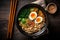 noodle chopstick bowl meal vegetable japanese soup food asian ramen. Generative AI.