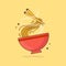 Noodle Egg With Chopstick Cartoon Vector Icon Illustration. Food And Drink Icon Concept Isolated Premium Vector. Flat Cartoon