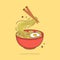 Noodle Egg With Chopstick Cartoon Vector Icon Illustration. Food And Drink Icon Concept Isolated Premium Vector. Flat Cartoon