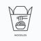 Noodle flat line icon. Vector outline illustration of asian takeaway food. Black thin linear pictogram for carton meal