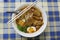 Noodle soup with eggs shrimp thai asia food