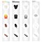 Noodles fast cooking, French fries, ice cream, shish kebab food. Fast food set collection icons in cartoon black