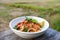 noodles plate with instant noodles stir fried with vegetables herb spicy tasty appetizing asian noodles mix seafood stir fried