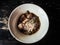 Noodles of thicken Soup put rice Vermicelli and meatballs in bowl