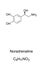Noradrenaline molecule, norepinephrine skeletal formula