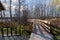 Noranda Lake wooden bridge walking trail. Rouyn-Noranda, Abitibi-Temiscamingue, Quebec, Canada.