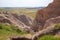 Norbeck Pass at Fossil Exhibit Trailhead in Badland national park during sunny summer. Badland landscape South Dakota