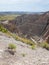 Norbeck Pass at Fossil Exhibit Trailhead in Badland national park during sunny summer. Badland landscape South Dakota