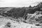 Norbeck Pass at Fossil Exhibit Trailhead in Badland national park during sunny summer. Badland landscape South Dakota