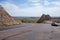 Norbeck Pass at Fossil Exhibit Trailhead in Badland national park during sunny summer. Badland landscape South Dakota