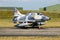 NORDHOLZ, GERMANY - JUN 14, 2019: Discovery Air Defence Douglas A-4 Skyhawk fighter jet plane on the txitrack of Nordholz navy