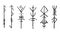 Nordic celtic runes, set norse protection symbols in doodle style, amulet, witchcraft signs on white background.