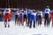 Nordic combined skiers get ready to start running the race at the World Cup Ski jumping at the Winter Olympics was held at the