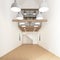Nordic empty room with hanging lamp and white iron stairs, white wall and wood floor. 3d rendering
